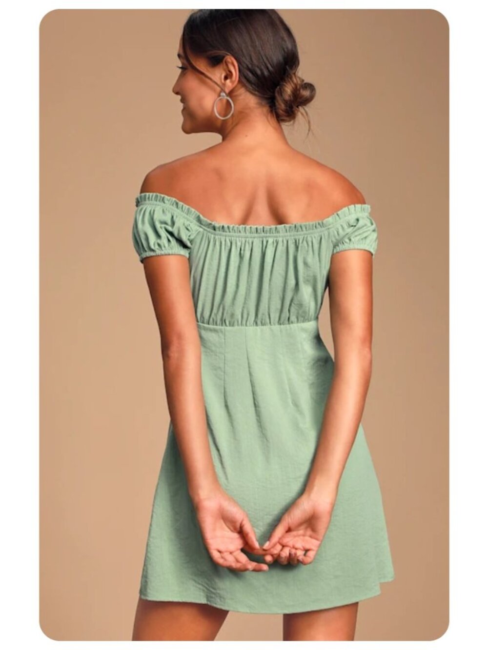 NWT Lulus Wisteria Sage Green Embroidered Off The Shoulder Mini Dress sz S - Picture 4 of 9